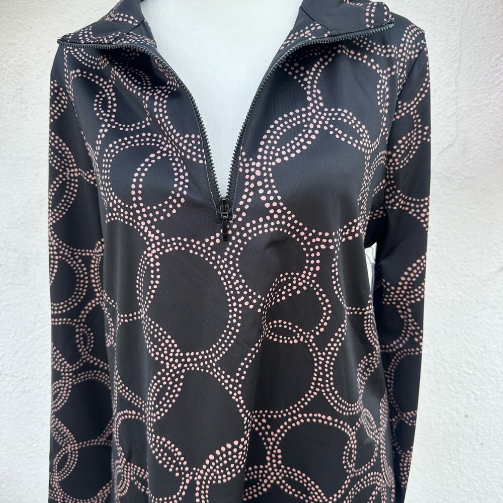 Chico's Black Half-Zip Sweatshirt with Pink Dot Circle Print - Picture 2 of 5